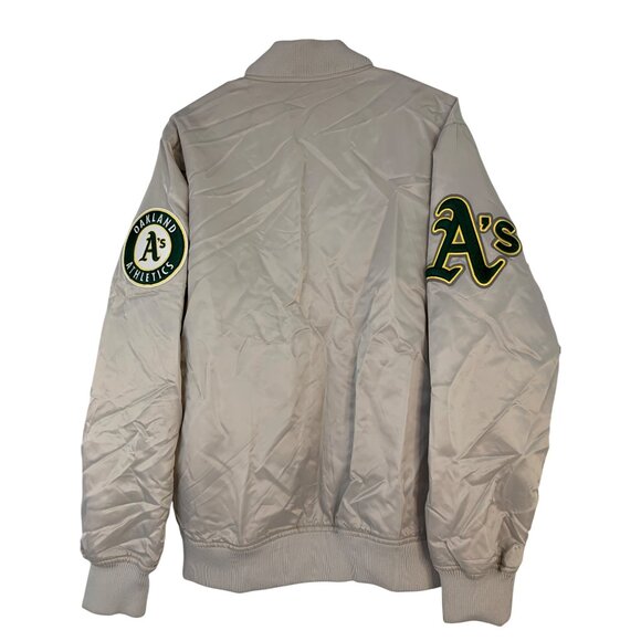 MLB Oakland Athletics Satin Varsity Jacket Quilt Insulated Spelled Out L RD10597 - Picture 11 of 12